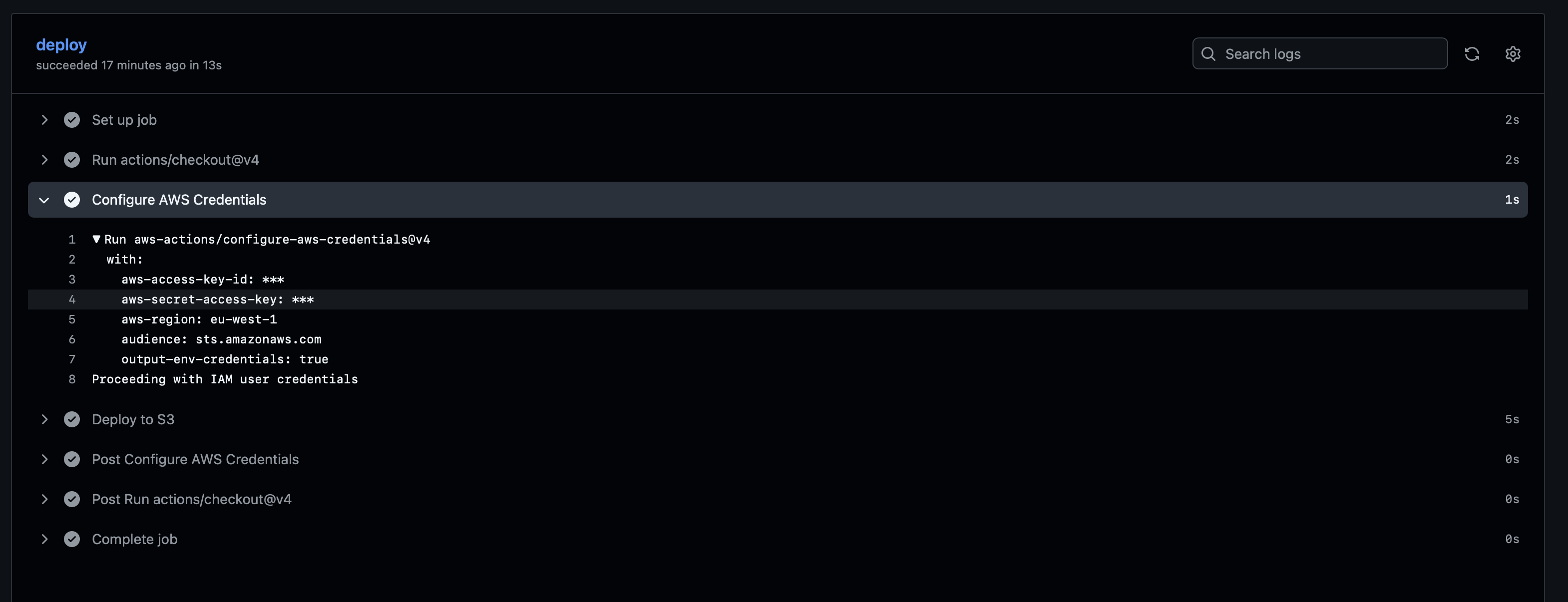 git actions log